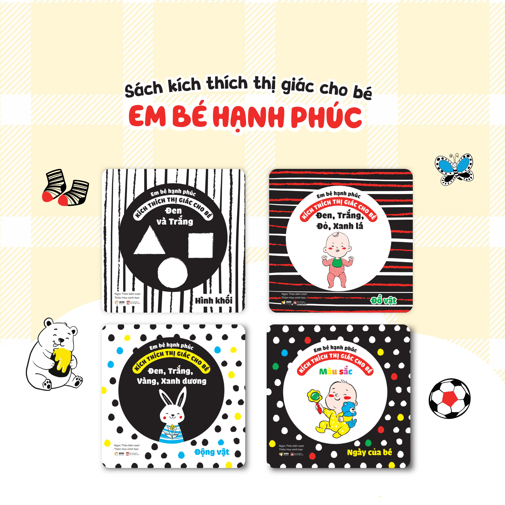 Em Bé Hạnh Phúc - Kích Thích Thị Giác Cho Bé - Đen, Trắng, Vàng, Xanh Dương - Động Vật - Bìa Cứng - Ảnh 5