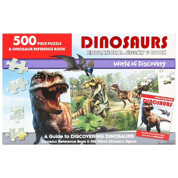 Bìa sách world of discovery - 500 piece puzzle & dinosaur reference book: dinosaurs educational jigsaw & book